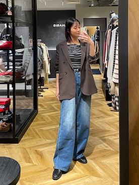 「JEANASIS（ジーナシス）のマルチボーダーヘンリーLST/589935（Tシャツ/カットソー、ブラック系）」を使った、osumisanさん（レディース・164cm）の冬コーディネート