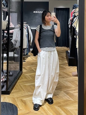 「JEANASIS（ジーナシス）のクロッグローファー/638847（ローファー、ブラック系）」を使った、osumisanさん（レディース・164cm）の春コーディネート