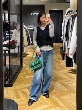 「JEANASIS（ジーナシス）のセミシアーリブヘンリー LS/326122（Tシャツ/カットソー、グレー系）」を使った、osumisanさん（レディース・164cm）の冬コーディネート