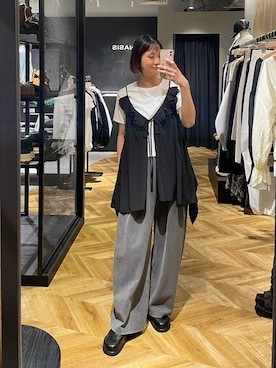 「JEANASIS（ジーナシス）のクロッグローファー/638847（ローファー、ブラック系）」を使った、osumisanさん（レディース・164cm）の春コーディネート