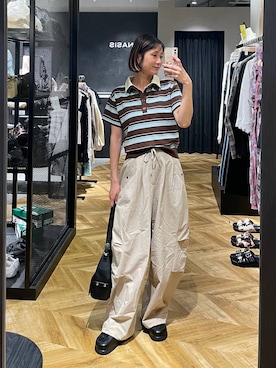 「JEANASIS（ジーナシス）のクロッグローファー/638847（ローファー、ブラック系）」を使った、osumisanさん（レディース・164cm）の春コーディネート
