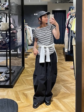 「JEANASIS（ジーナシス）のクロッグローファー/638847（ローファー、ブラック系）」を使った、osumisanさん（レディース・164cm）の春コーディネート