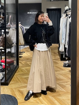 「JEANASIS（ジーナシス）のスムーステレコUネックLS TEE/103372（Tシャツ/カットソー、ホワイト系）」を使った、osumisanさん（レディース・164cm）の春コーディネート