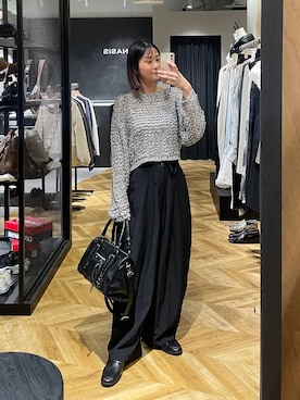 「JEANASIS（ジーナシス）のシャーリングローファー/645735（ローファー、ブラック系）」を使った、osumisanさん（レディース・164cm）の春コーディネート