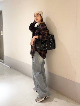 「JEANASIS（ジーナシス）のアソートチェックシャツLS/157636（シャツ/ブラウス）」を使った、osumisanさん（レディース・164cm・30代）の夏コーディネート
