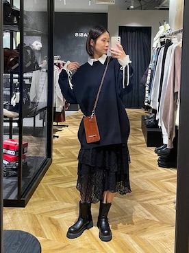 「JEANASIS（ジーナシス）のフェイクスエードスマホケースショルダー/580500（スマホグッズ）」を使った、osumisanさん（レディース・164cm）の秋コーディネート