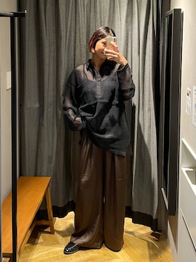 「JEANASIS（ジーナシス）のシャーリングローファー/645735（ローファー、ブラック系）」を使った、osumisanさん（レディース・164cm）の春コーディネート