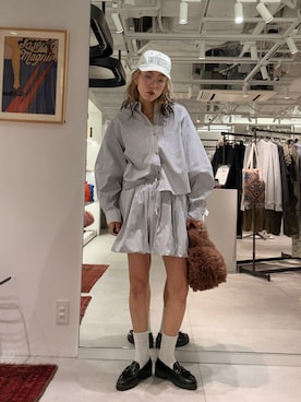 「ROSE BUD（ローズバッド）のASSORTED BALLOON SKIRT（スカート、ブルー系）」を使った、jinko_roseさん（レディース・165cm）の春コーディネート