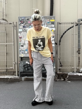 「AIM（エイム）の(aim)ssallai（メガネ、ゴールド系）」を使った、jinko_roseさん（レディース・165cm）の夏コーディネート