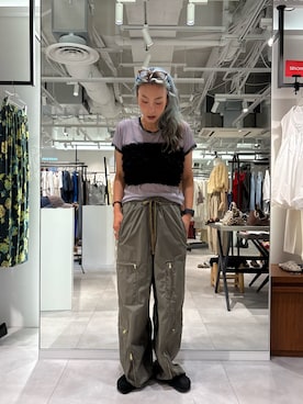 「ROSE BUD（ローズバッド）のOKIRAKU×ROSEBUD/MESH TEE（シャツ/ブラウス、グレー系）」を使った、jinko_roseさん（レディース・165cm）の夏コーディネート