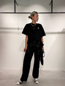 「ROSE BUD（ローズバッド）のMILLELA FIRENZE/CIRCLE HANDLE SHOLDER BAG（ショルダーバッグ、ブラック系）」を使った、jinko_roseさん（レディース・165cm）の夏コーディネート