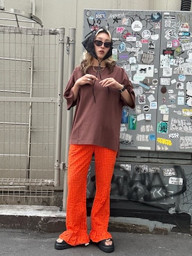 「Odds（オッズ）の(odds)CHECKED BABUSHKA（その他ヘアアクセサリー、ブラック系）」を使った、jinko_roseさん（レディース・165cm）の夏コーディネート