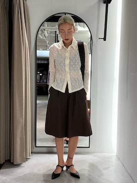「ROSE BUD（ローズバッド）のSTRETCH LACE TOP（シャツ/ブラウス、ホワイト系）」を使った、jinko_roseさん（レディース・165cm）の秋コーディネート