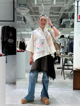「ROSE BUD（ローズバッド）の(CREOLME)フレアデニムパンツ（デニムパンツ、ブルー系）」を使った、jinko_roseさん（レディース・165cm）の夏コーディネート