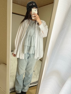 「しまむら（シマムラ）のアイテム（デニムパンツ、ブルー系）」を使った、milky12032さん（レディース・165cm）の春コーディネート