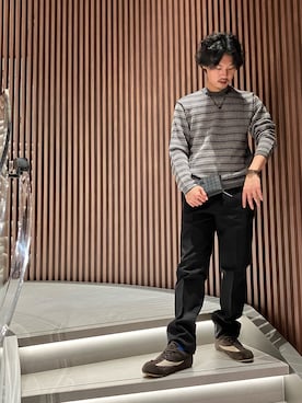 「EMPORIO ARMANI（エンポリオアルマーニ）の【エンポリオ アルマーニ】セーター バージンウールジャカード ツートン刺繍ステッチ（ニット/セーター）」を使った、KENTOさん（メンズ・169cm）の秋コーディネート