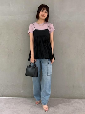 「ADAM ET ROPE'（アダムエロペ）のクリアミュール（サンダル、シルバー系）」を使った、ONOさん（レディース・161cm）の夏コーディネート