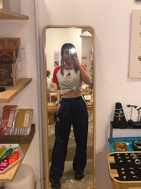 「ASICS（アシックス）のアイテム（パンツ）」を使った、イレイン‘ootd👾さん（レディース・158cm）の夏コーディネート
