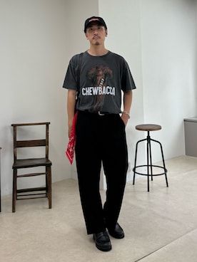 「GOOD ROCK SPEED（グッドロックスピード）の【GOOD ROCK SPEED】別注 STAR WARS スター・ウォーズ Tシャツ（Tシャツ/カットソー、ブラック系）」を使った、OKAさん（メンズ・175cm）の夏コーディネート