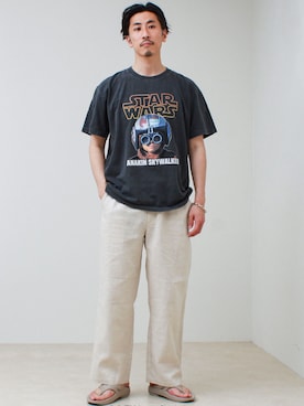 「GOOD ROCK SPEED（グッドロックスピード）の【GOOD ROCK SPEED】STAR WARS / スターウォーズ Tシャツ（Tシャツ/カットソー、ブラック系）」を使った、OKAさん（メンズ・175cm）の春コーディネート