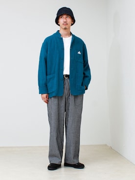 「GLOSTER（グロスター）の【GEVACO/ゲバコ】コットンリネンイージーパンツ（その他パンツ、ブラック系）」を使った、OKAさん（メンズ・175cm）の夏コーディネート