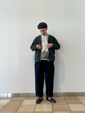 「halo commodity（ハロ　コモディティー）のアイテム（ハンチング/ベレー帽）」を使った、OKAさん（メンズ・175cm）の春コーディネート