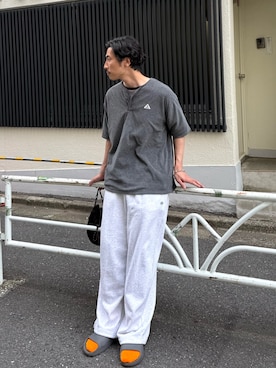 「GEVACO（ゲバコ）の【GEVACO/ゲバコ】パイルヘンリーネックＴシャツ（Tシャツ/カットソー、グレー系）」を使った、OKAさん（メンズ・175cm）の春コーディネート