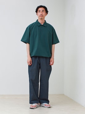 「NANGA（ナンガ）の【NANGA/ナンガ】DotAir COMFY POLO SHIRT（ポロシャツ、グリーン系）」を使った、OKAさん（メンズ・175cm）の春コーディネート