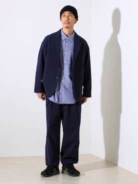 「アイテム（テーラードジャケット、ブルー系）」を使った、OKAさん（メンズ・175cm）の夏コーディネート