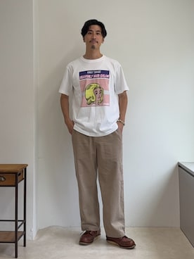 「GLOSTER（グロスター）の【THE DAYS/ザ デイ】CLASSIC HAIR TEE クラシックヘアTシャツ（Tシャツ/カットソー、ホワイト系）」を使った、OKAさん（メンズ・175cm）の夏コーディネート