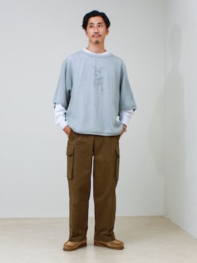 「GLOSTER（グロスター）の3/4スリーブメッシュTシャツ シアーT 7分袖 オーバーサイズ（Tシャツ/カットソー、ブルー系）」を使った、OKAさん（メンズ・175cm）の夏コーディネート