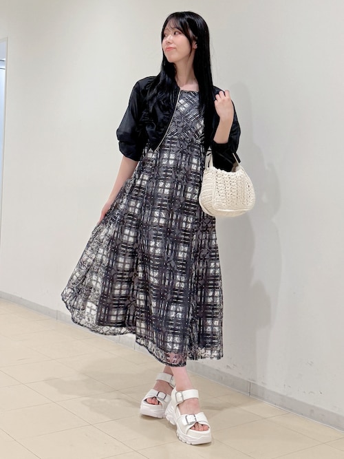 レースチェックプリントバックシャンワンピース