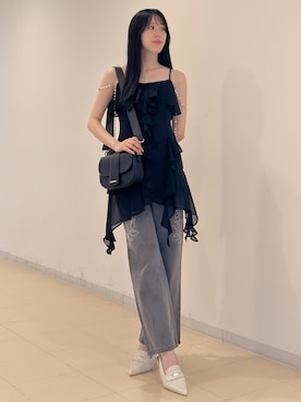「MERCURYDUO（マーキュリーデュオ）のアイテム（ショルダーバッグ）」を使った、AMIさん（レディース・158cm）の夏コーディネート