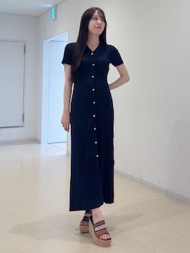 「MERCURYDUO（マーキュリーデュオ）のワイドリブスキッパーニットワンピース（ワンピース、ブラック系）」を使った、AMIさん（レディース・158cm）の春コーディネート