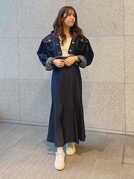 「MERCURYDUO（マーキュリーデュオ）のアイテム（デニムジャケット）」を使った、AMIさん（レディース・158cm）の春コーディネート
