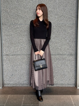 「チュールワンピ」｜AMIさん（レディース・158cm）の秋コーディネート