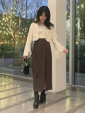 「MERCURYDUO（マーキュリーデュオ）のアイテム（テーラードジャケット）」を使った、AMIさん（レディース・158cm）の冬コーディネート