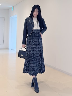 「アイテム（ライダースジャケット）」を使った、AMIさん（レディース・158cm）の秋コーディネート