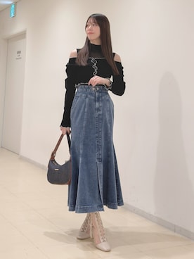 「MERCURYDUO（マーキュリーデュオ）のアイテム（ブーツ）」を使った、AMIさん（レディース・158cm）の春コーディネート