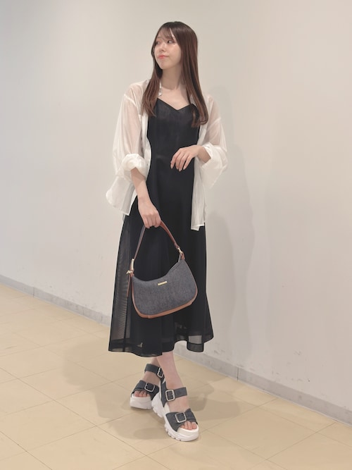 【マーキュリーデュオ】 (F) シアーフレアミニワンピース 姫袖 黒 セール】シアーボンディングキャミワンピース（ワンピース