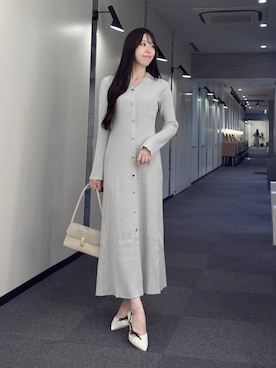 「MERCURYDUO（マーキュリーデュオ）のスエードハンドバッグ（ハンドバッグ、ホワイト系）」を使った、AMIさん（レディース・158cm）の秋コーディネート