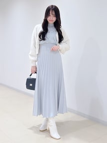 異素材ドッキングプリーツフレアニットワピース｜マーキュリーデュオ