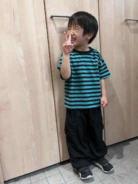 「アイテム（カーゴパンツ）」を使った、kotaさん（キッズ・100cm）の夏コーディネート