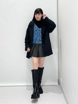 「モノトーン」｜「アイテム（ピーコート）」を使った、マリナさん（レディース・156cm）の秋コーディネート