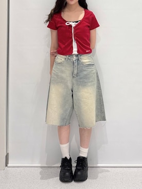「FOREVER 21（フォーエバー トゥエンティーワン）のアイテム（パンツ）」を使った、マリナさん（レディース・156cm）の夏コーディネート
