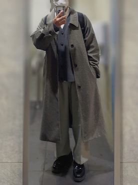 「EMMA CLOTHES（エマクローズ）のアイテム（ステンカラーコート）」を使った、ゆっけさん（メンズ・165cm）の冬コーディネート