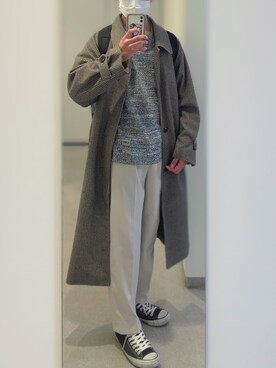 「EMMA CLOTHES（エマクローズ）のアイテム（ステンカラーコート）」を使った、ゆっけさん（メンズ・165cm）の冬コーディネート