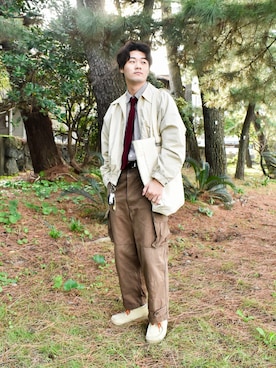 「アイテム（モカシン/デッキシューズ）」を使った、アズマさん（メンズ・173cm）の秋コーディネート