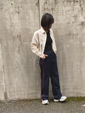 「トラックパンツコーデ」｜まゆぅさん（レディース・155cm）の春コーディネート