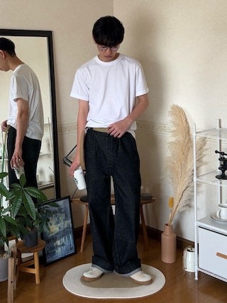 「無印良品(ムジルシリョウヒン)の紳士 天竺編みクルーネック半袖Tシャツ(Tシャツ/カットソー)」を使った、市川 昇さん(メンズ・169cm)の夏コーディネート
